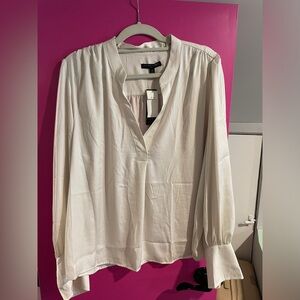 Banana Republic ivory split-neck puff sleeve blouse in XL | ships free | 🤍
